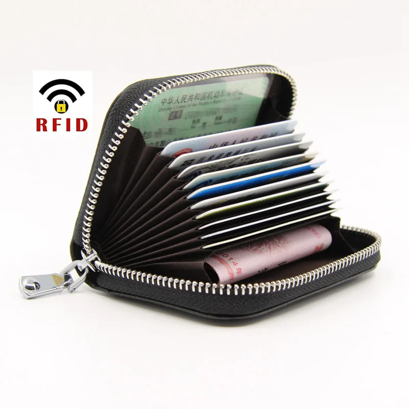 Держатель для карт из натуральной кожи Анти RFID женский мужской бумажник для документов на молнии банк Кредитная карта Визитная Карточка Чехол Органайзер