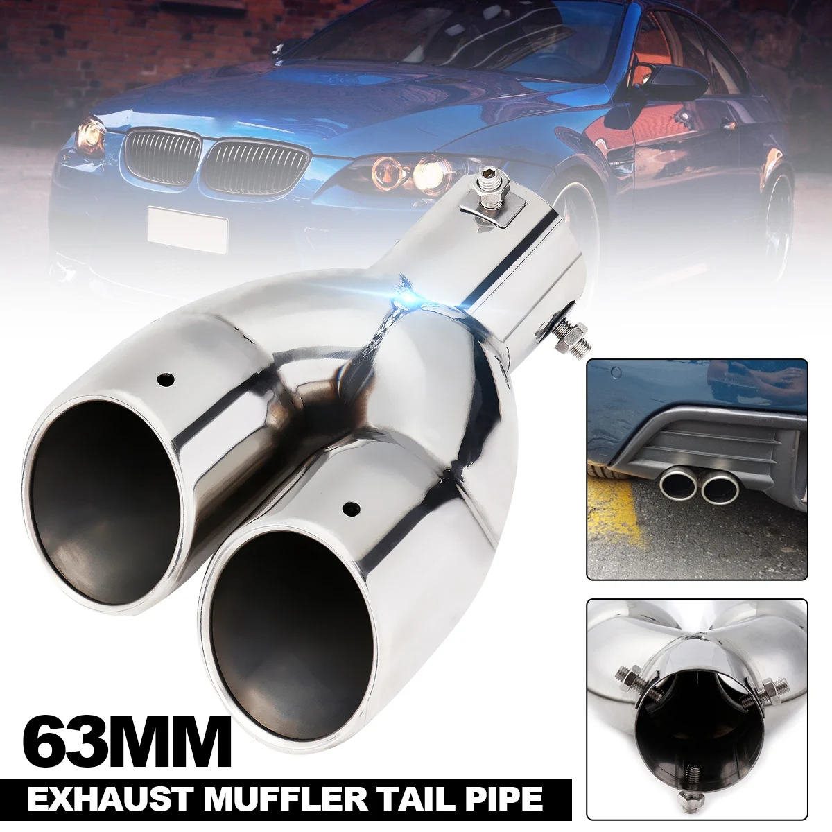 Универсальный серебристый двойной выпуск хромированный глушитель из