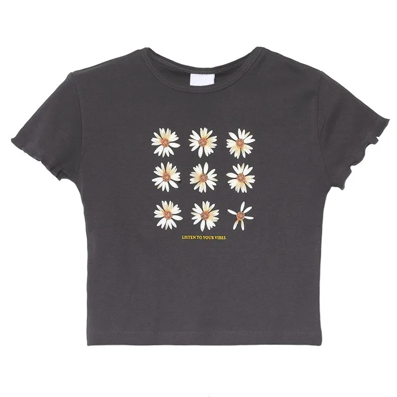 

Ins Women Short Sleeve Printed Fit T-Shirt Woman Crop Tee Short Tops 2020 Summer Sweet Casual O-Neck Tshirt Womens Clothing