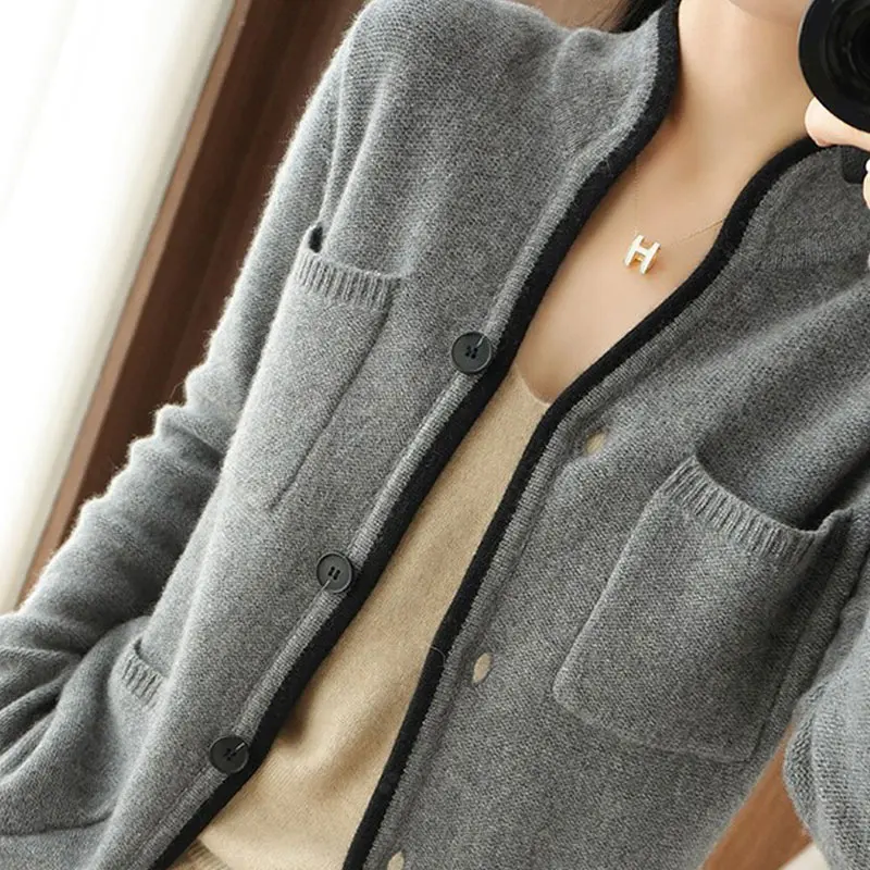 Женский вязаный свитер кардиган на осень и зиму женские Кашемировые топы с