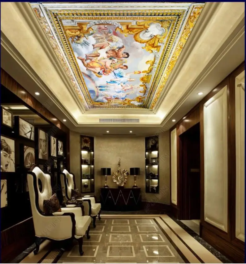 

Custom ceiling wallpaper 3d ceiling mural wallpaper for living room European style royal golden zenith mural wall paper