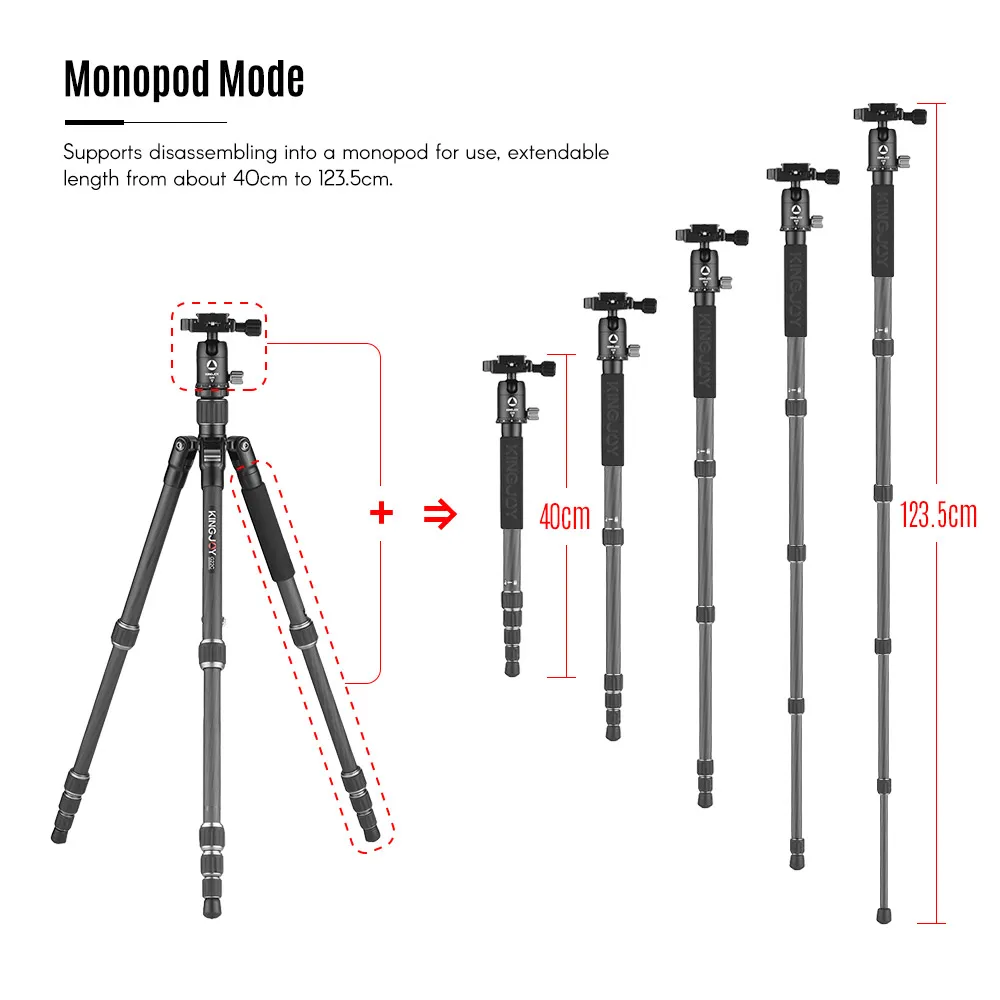 Портативный дорожный штатив Kingjoy для камеры из углеродного волокна монопод с