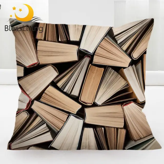 BlessLiving Books Pile Pillow Case 45*45 Vivid 3D Printed Cushion Covers Knowledge Pillow Cover for Reader Housse De Coussin 1