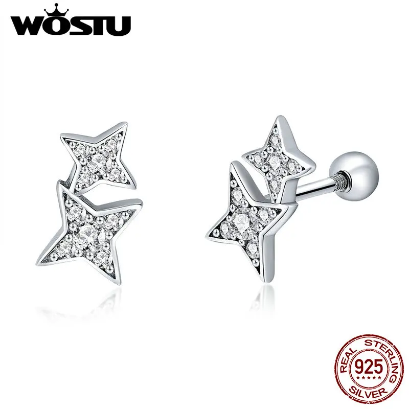 WOSTU Настоящее серебро 925 пробы сверкающие звезды крошечный гвоздик серьги для