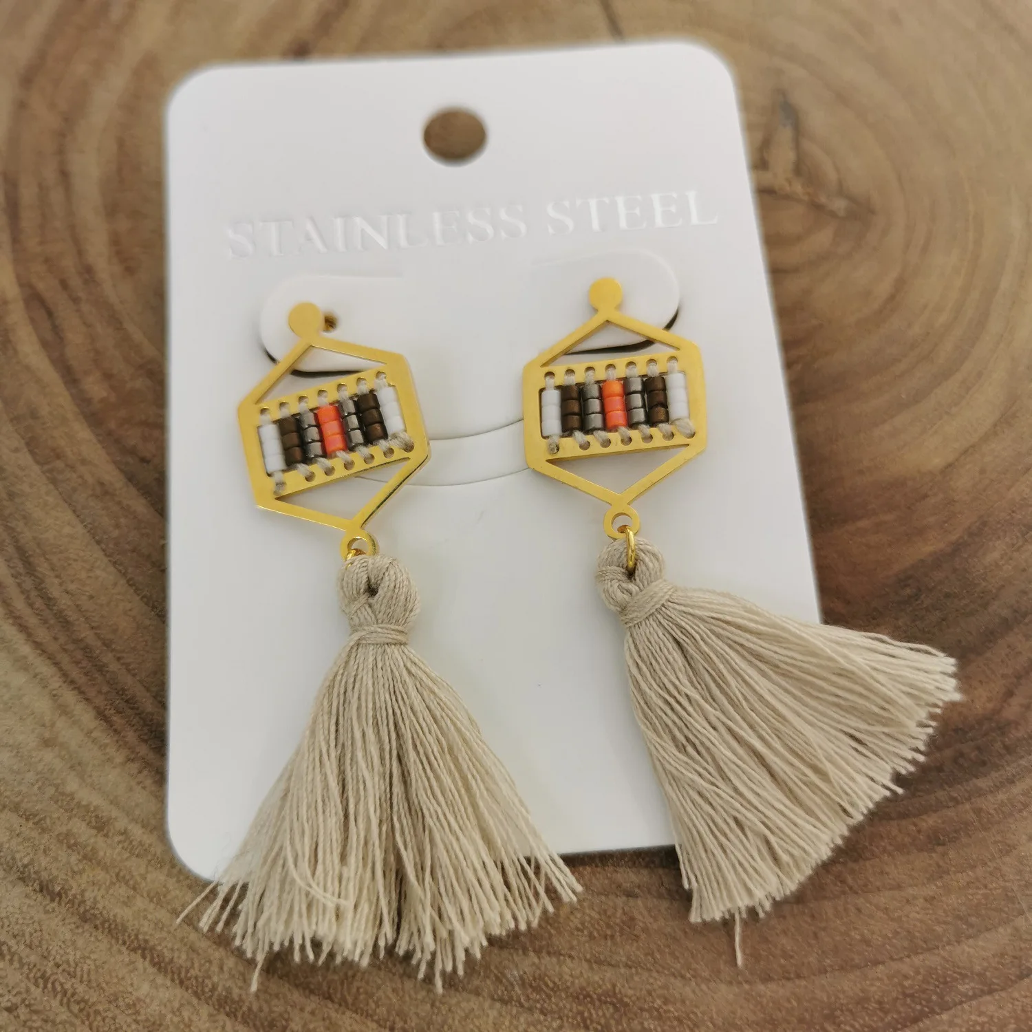 

New Fashion Vacuum Plated 18K Gold Titanium Steel Earrings Miyuki Japanese Rice Beads With Tassels Ear Studs For Women