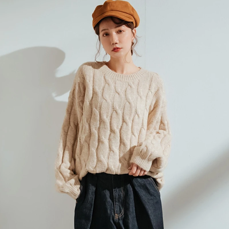 Новинка 2019 Осень-зима Женский пуловер с рукавом-фонариком свитер большой размер