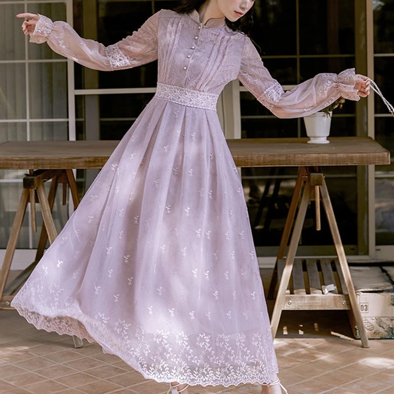 Женское вечернее платье с кружевной вышивкой WAVSIYIER элегантное винтажное длинное