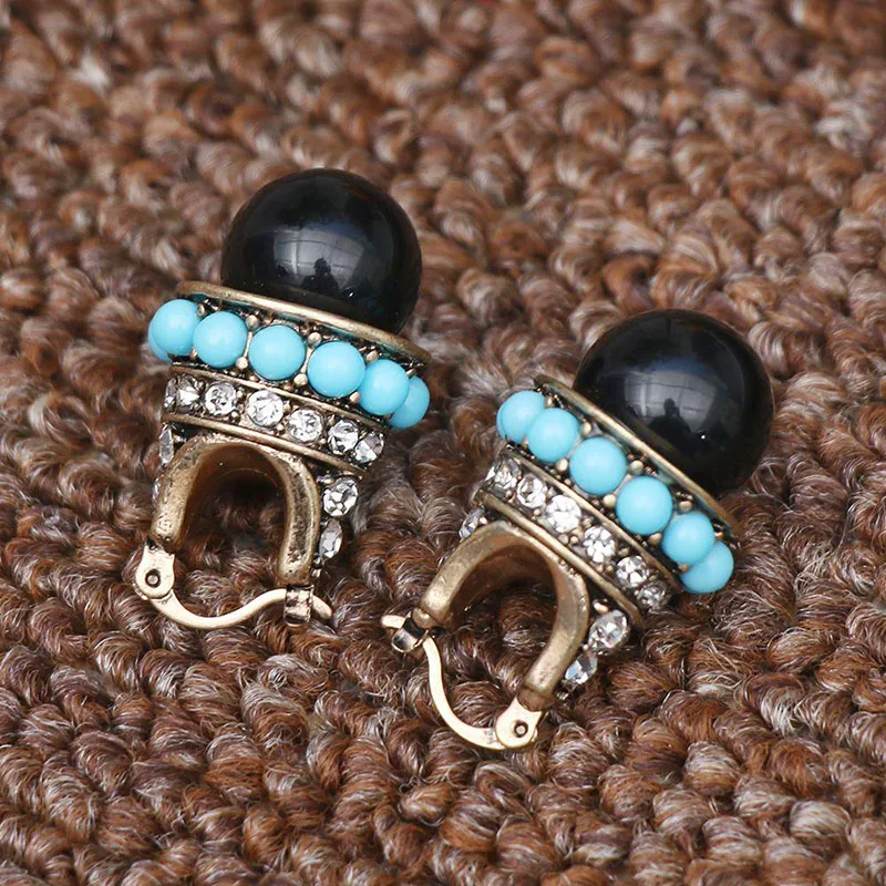 

Vintage Tribal Blue Beads Circle Stone Earrings For Women Ethnic Gold Color Filled Zircon Crystal Dainty Earrings Brincos Z3P434
