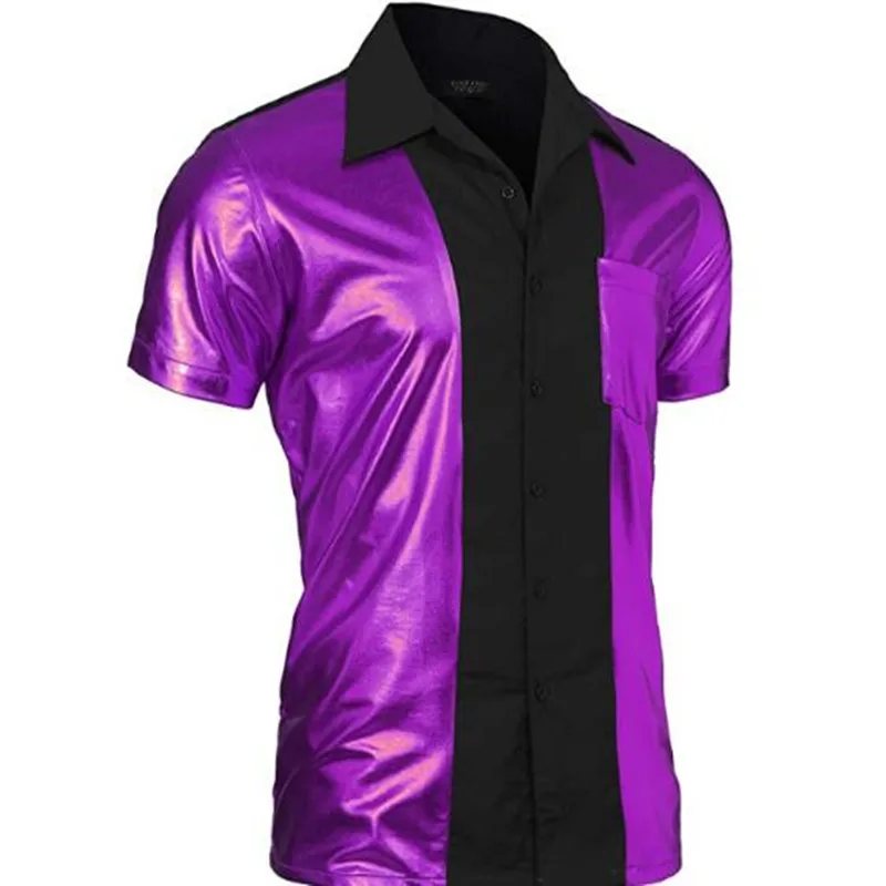 

New men's sport stitching casual short - sleeved lounge fashion lapel men's shirt