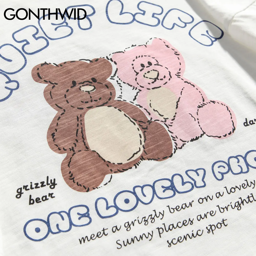 

GONTHWID Tees Shirts Harajuku Cartoon Bears Tshirts Streetwear Hip Hop Fashion Casual Cotton T-Shirts Summer Short Sleeve Tops