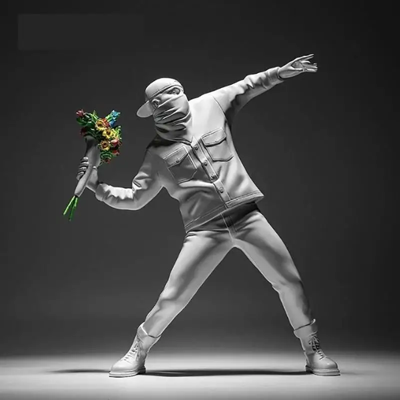 

27cm Banksy Flower Bomber Medicom Resin Figurine England Street Art Sculpture Statue Bomber Polystone Figure Collectible Art