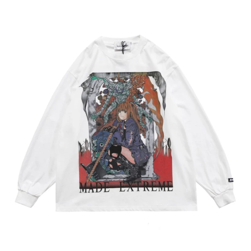 

2021 new style Men's T-shirt Hip Hop Longsleeve Sweatshirt Cartoon Girl Printed Oversize Harajuku Tops Tees Anime Clothes