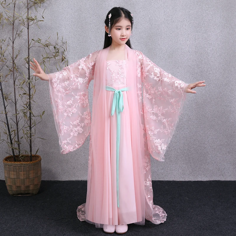 Традиционное китайское сказочное платье Тан ханьфу для девочек Розовая Одежда
