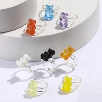 lost lady summer cute transparent bear rings for women trendy colorful resin finger rings wholesale jewelry girls party gifts