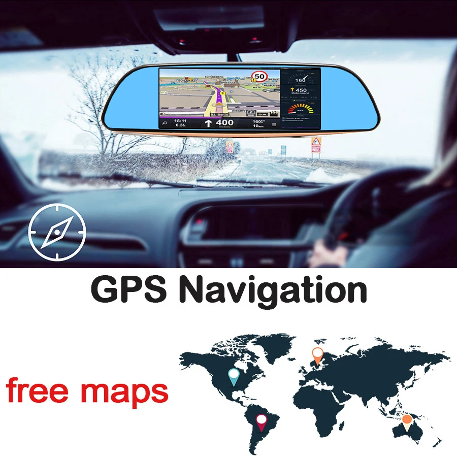 Автомобильное зеркало заднего вида 7 дюймов IPS 3G Android Зеркало DVR GPS навигация FHD 1080P