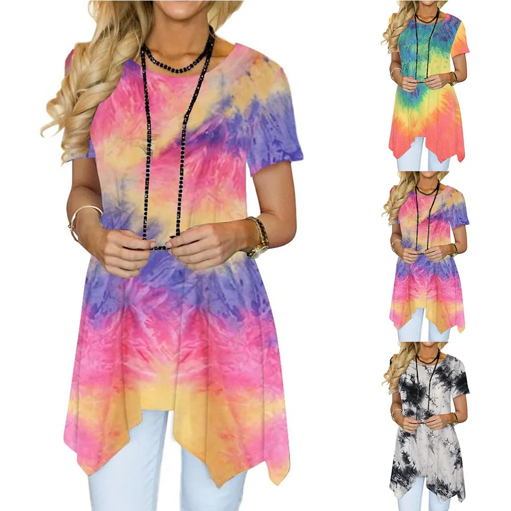 Женское платье с коротким рукавом и асимметричным подолом асимметричная