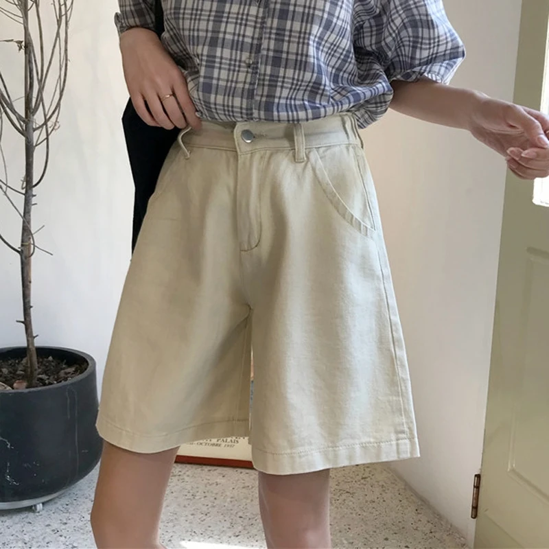 

Summer Korean version ins Retro High Waist loose Wide Leg Denim Shorts for female students