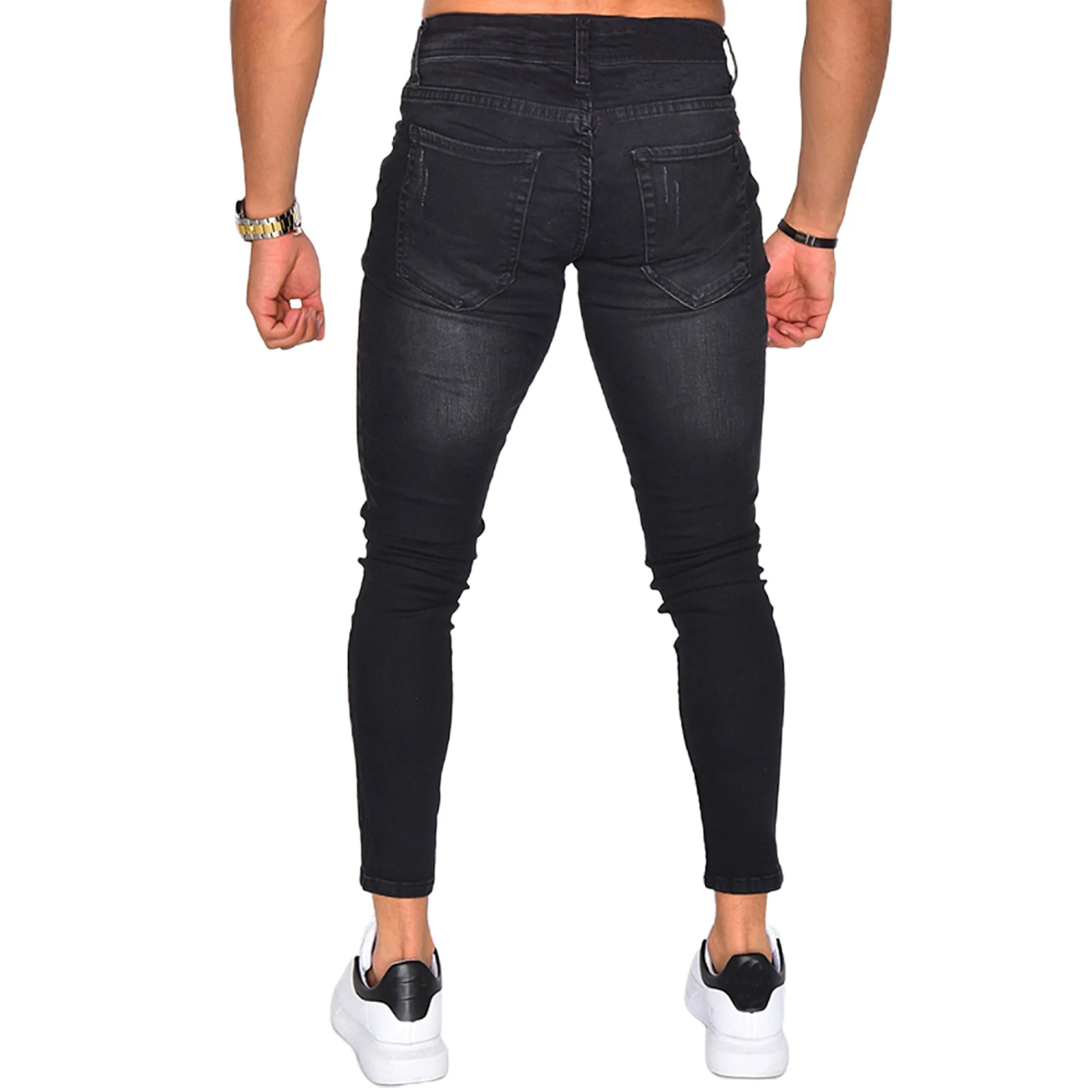 Новые мужские однотонные эластичные облегающие классические джинсы черные