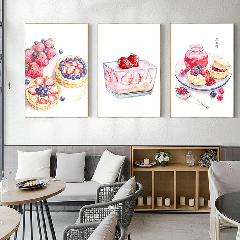 

paint by number art painting by numbers Hand-painted Small fresh dessert cake strawberry sauce room corridor decoration painting