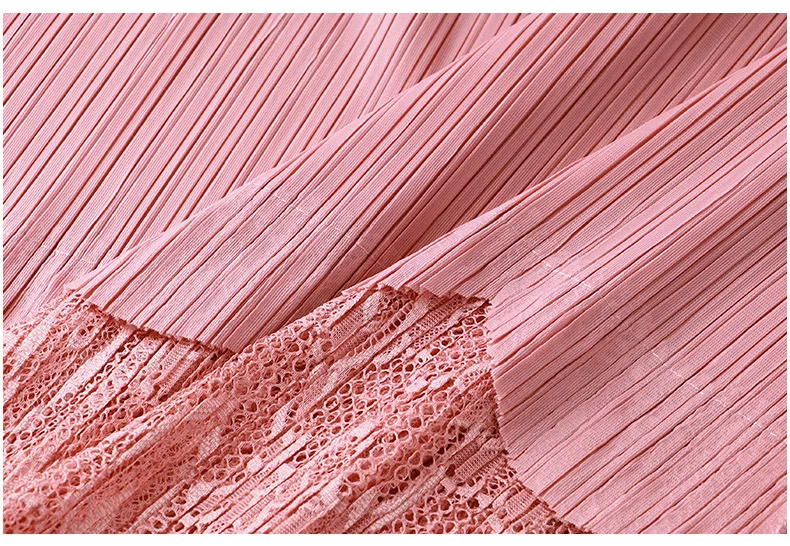 

Simple Pink Summer Pleated Dress 2021 New Korean Loose Waist V-Neck Draped Dresses Female Purple Plus Size Lace Dress Ladies