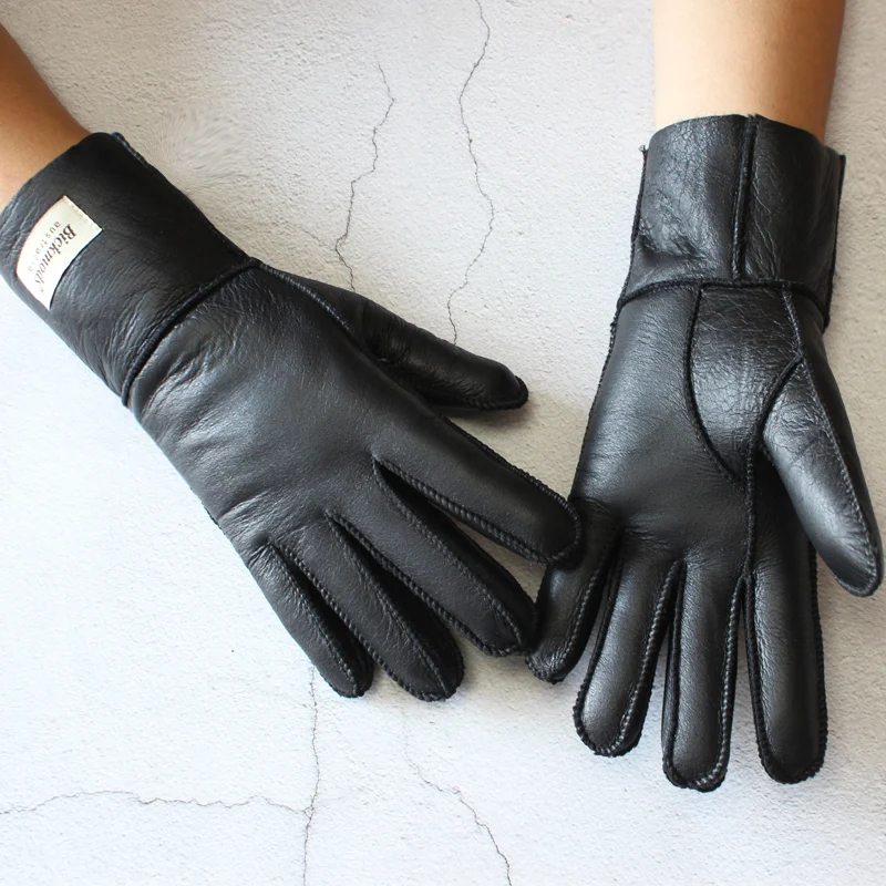 Новые женские меховые Универсальные перчатки из овчины кожаные цветные теплые