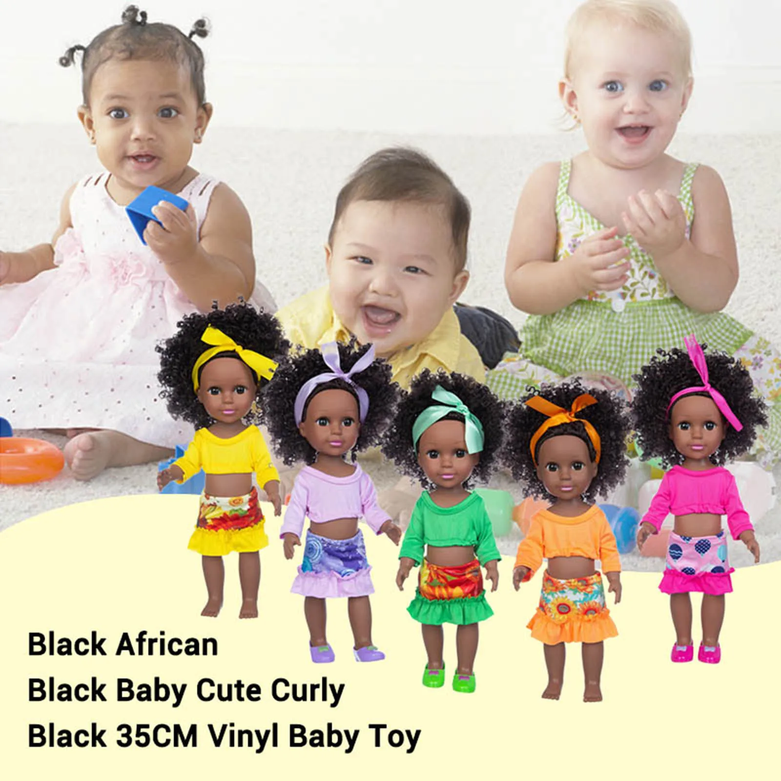 

Bambola giocattolo per bambini nero africano nero bambino carino riccio nero 35CM vinile giocattolo per bambini regali per