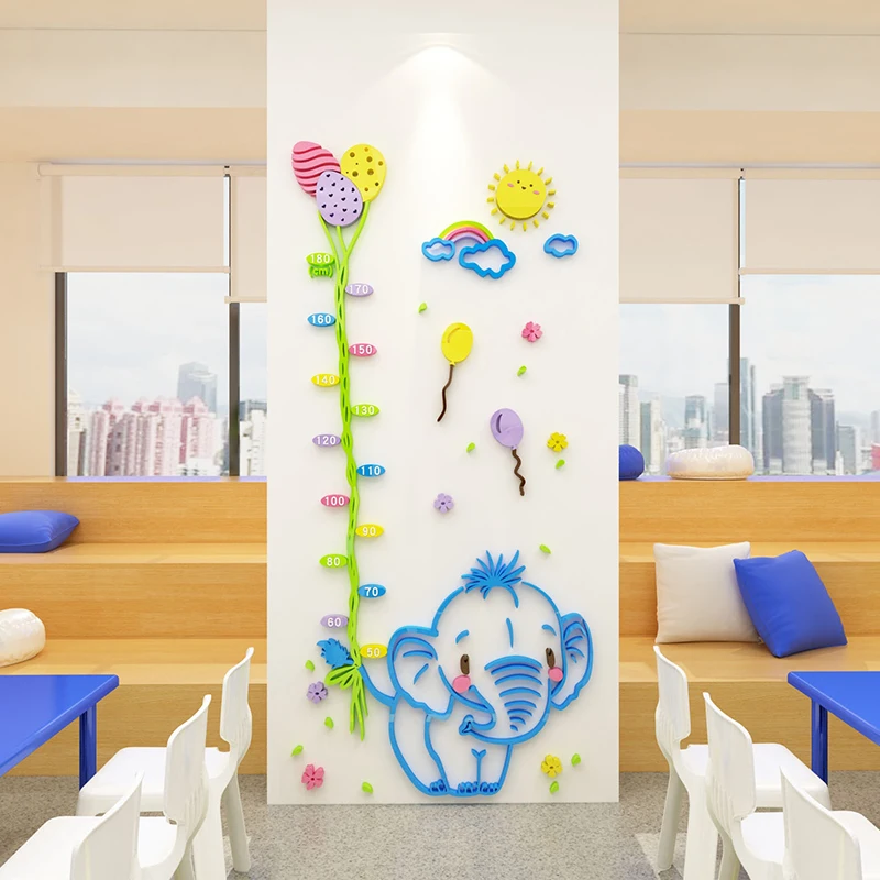 

WS152 Elephant height paste children's room wall decoration 3D stereoscopic toddler height measurement wall paste can be removed