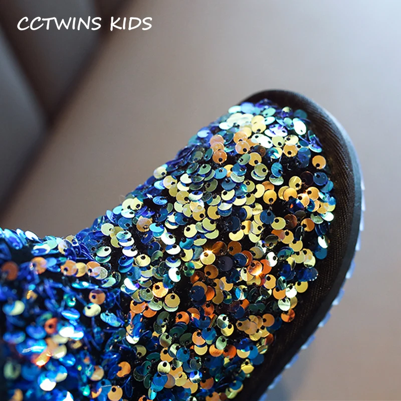 CCTWINS Kids Shoes Winter Girls Fashion Sequin Snow Boots Children Black Sparkly Short Boot for Toddler Glitter Shoe SNB095