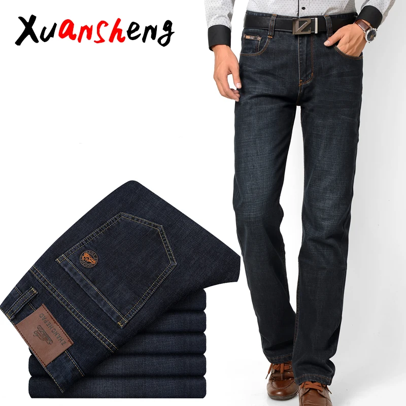XuanSheng, прямые мужские джинсы,, Классические, модные, синие, черные, уличная одежда, хлопок, мягкие, тянущиеся, удобные, длинные штаны, джинсы