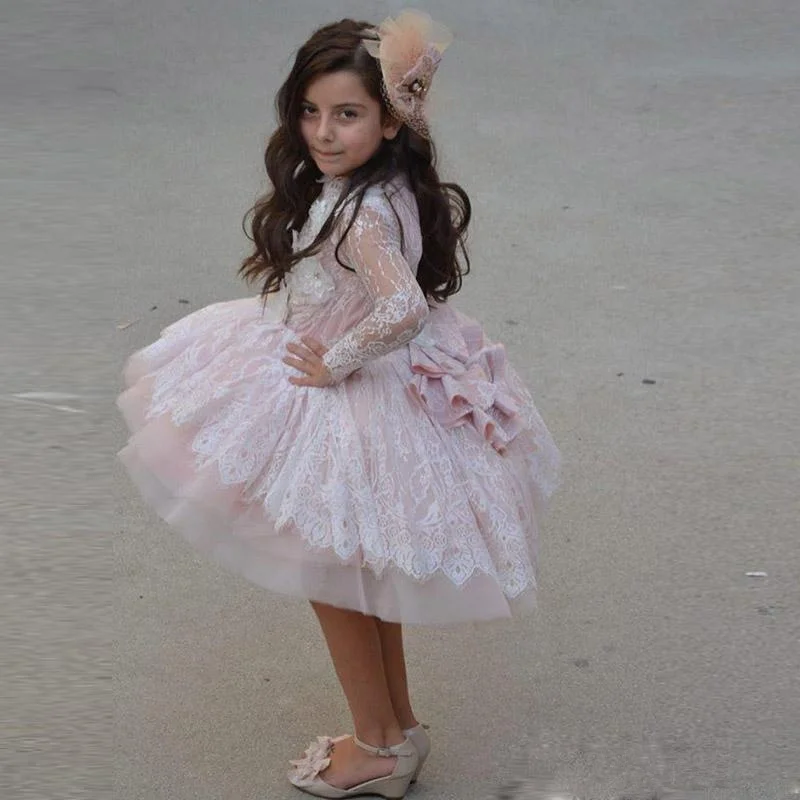 Платье для девочек длиной ниже колена свадебное кружевное платье с 3D цветочной