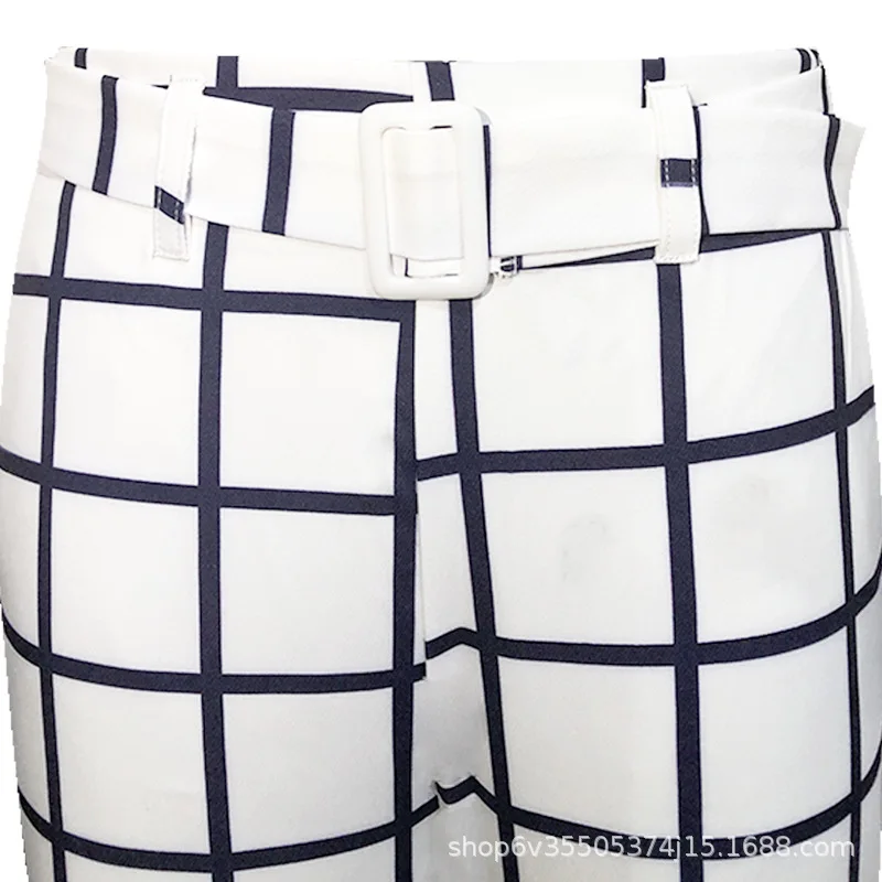 

Sexy halter belt V collar checkered nine minute pants fashion casual sports suit women's European and American trade women's wea