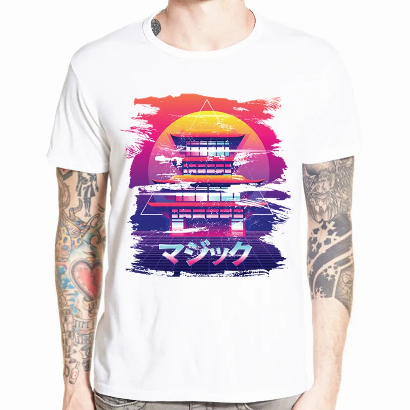 Азиатский размер Vaporwave Футболка мужская летняя модная Высококачественная футболка Повседневная белая футболка с круглым вырезом и принтом Мужская футболка - Цвет: Синий