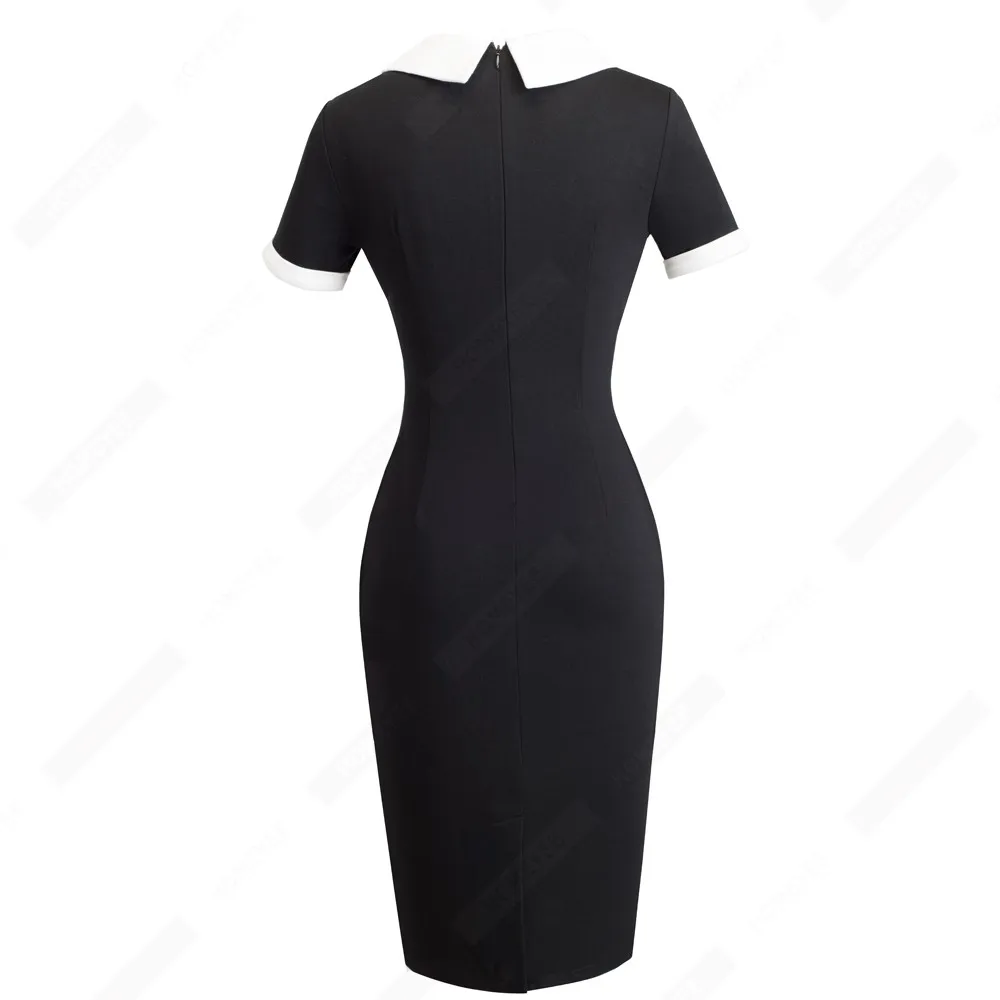Женское винтажное Деловое платье футляр Элегантное Черное контрастное карандаш