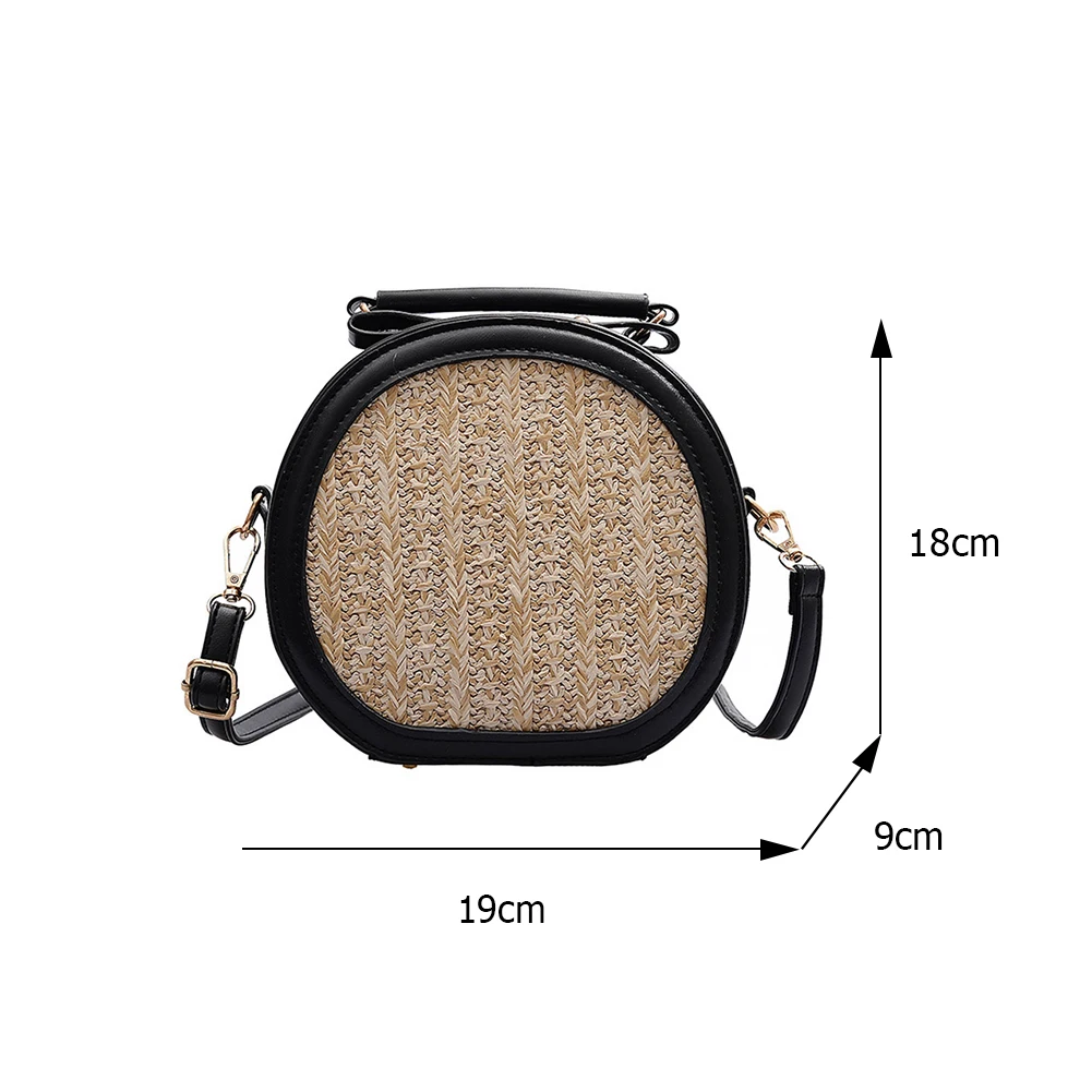 

New Fashion Straw Woven PU Leather Patchwork Women Shoulder Crossbody Bags Summer Casual Beach Vacation Ladies Small Handbags