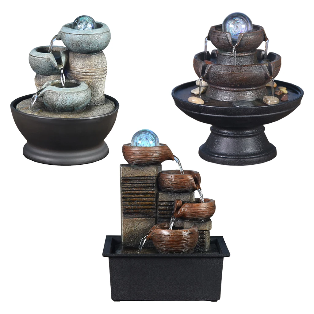 

Household Desktop Fountain Flowing Water Decoration Courtyard Ornament with Light Rolling Ball Room Landscape Craft Decoration