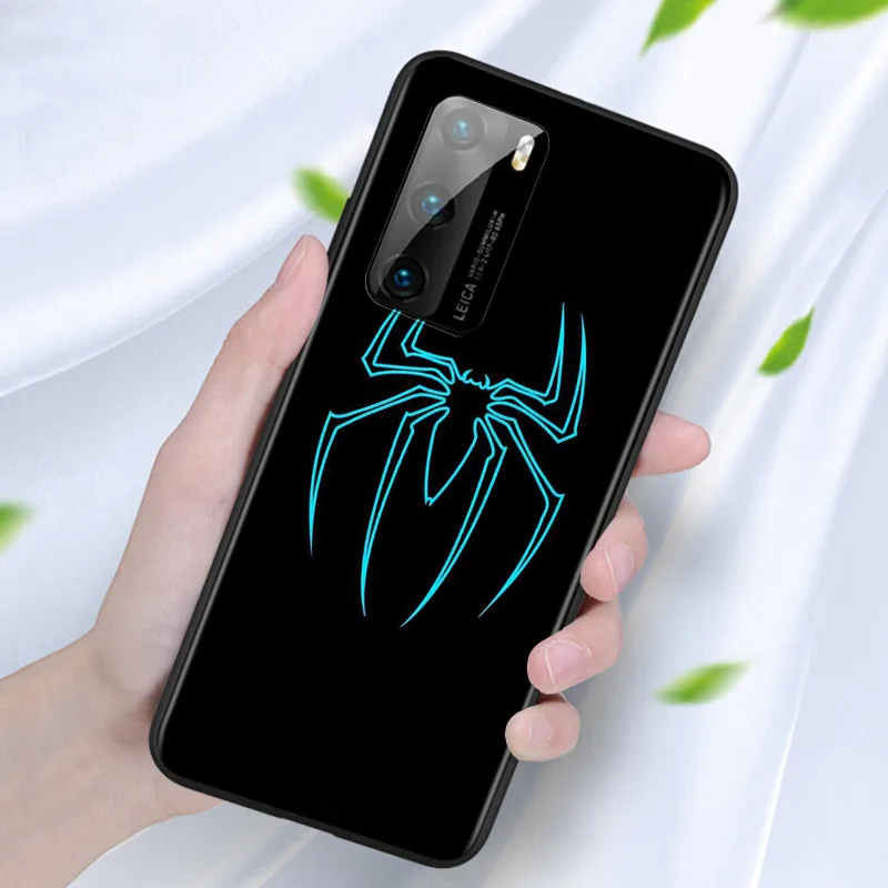 Черный силиконовый чехол с логотипом Человека-паука для Huawei P50 P40 P30 P20 Pro P10 P9 P8 Lite E