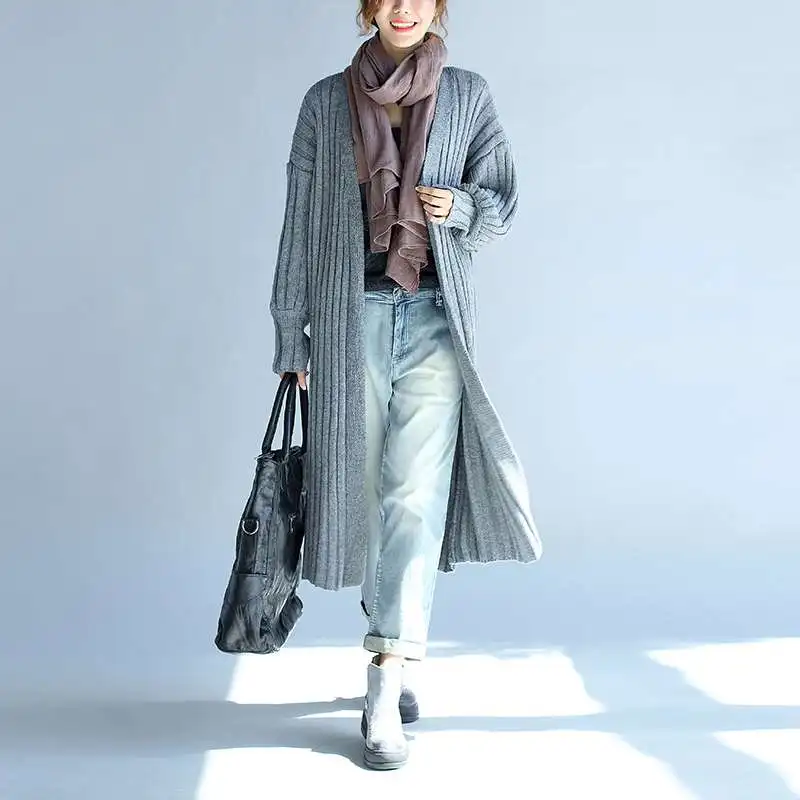 Женская Длинная ветровка Свободный Вязаный Кардиган большого размера с длинным