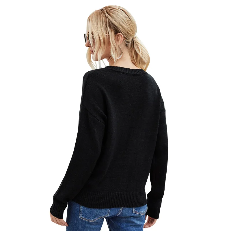 

Cross Border 2020 New Style Europe and America WOMEN'S Round-neck Sweater Heart Shape Owe Flowers Women's Knitted Base Sweater