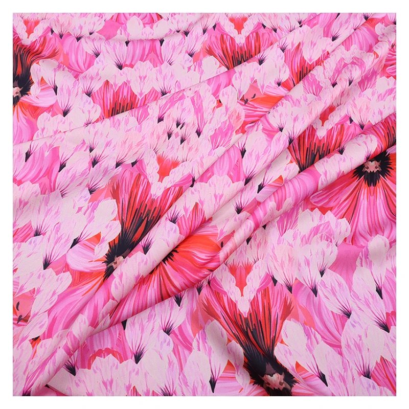 140 см Широкий на заказ весна-лето розовая шелковая цифровая картина эластичная
