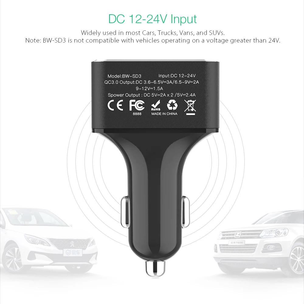 Автомобильное зарядное устройство BlitzWolf USB 4 USB-порта 50 Вт QC3.0 быстрая зарядка для