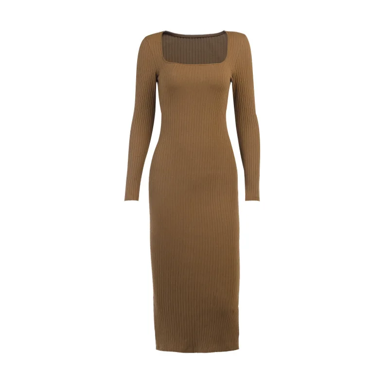 

Women's 2021 Fall New Sexy Slim Fit Square Neck Long Sleeve Slim Long Dress Wholesale