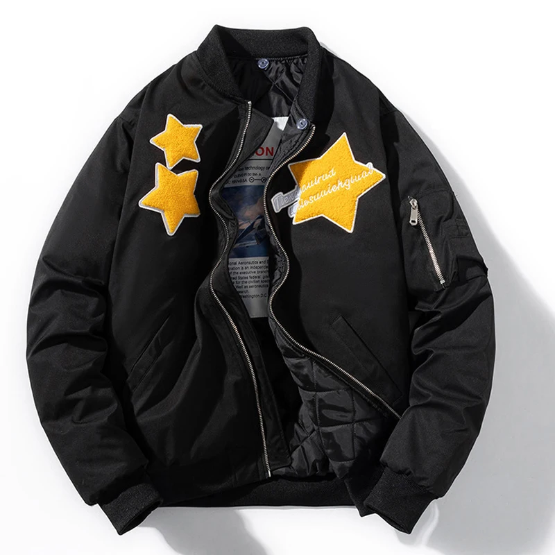 Бейсбольная куртка-бомбер Мужская модная уличная одежда в стиле хип-хоп черная