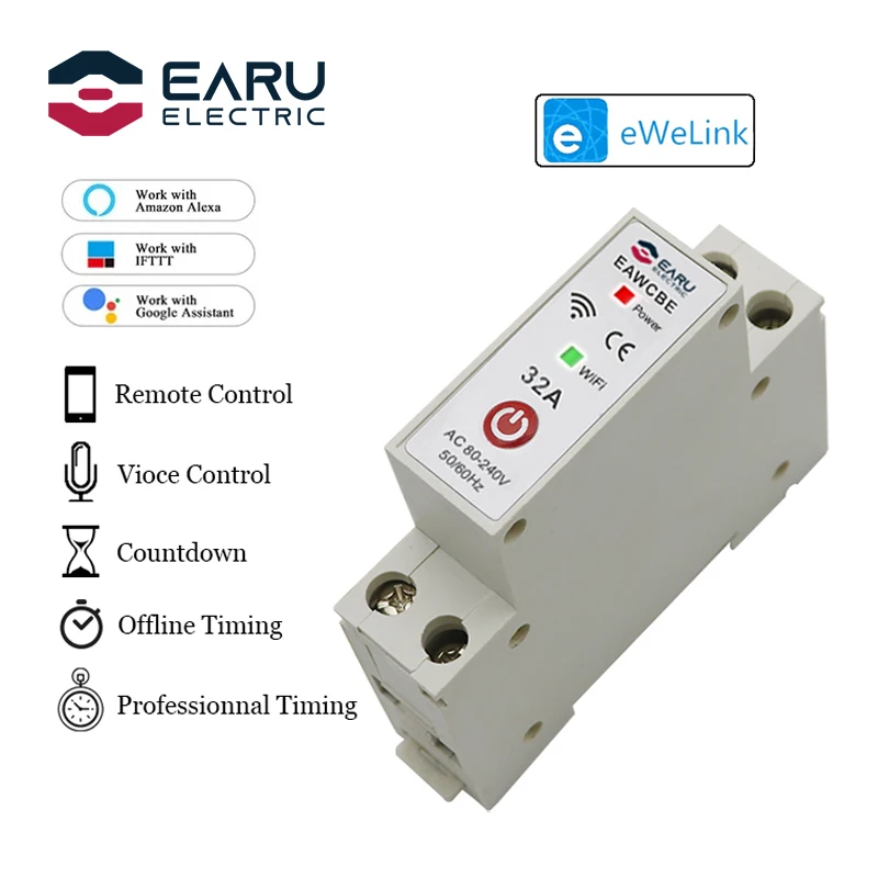 

1P 1P + N WiFi умный автоматический выключатель Реле времени переключатель голосовое дистанционное управление через приложение eWeLink работает с ...