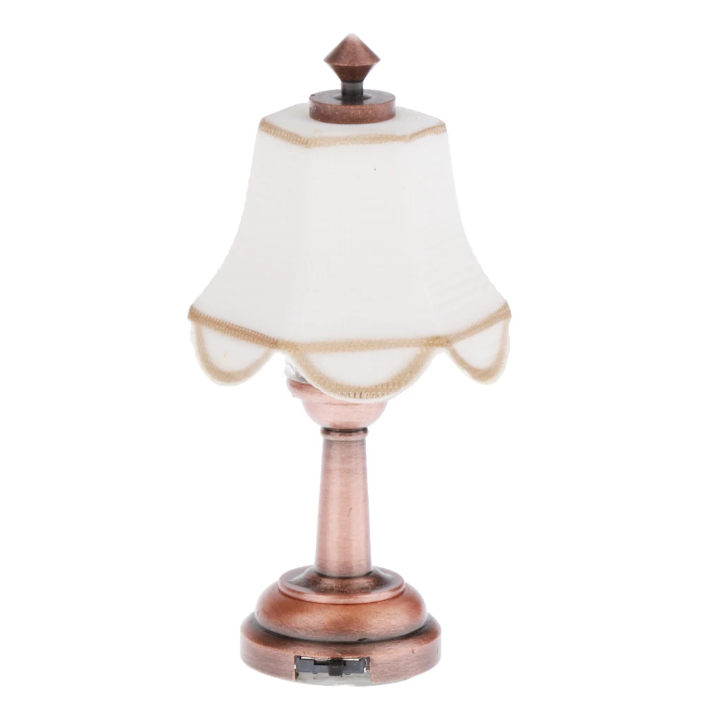 

1/12 Dollhouse Miniature LED Light Desk Lamp with Umbrella Lampshade Decor