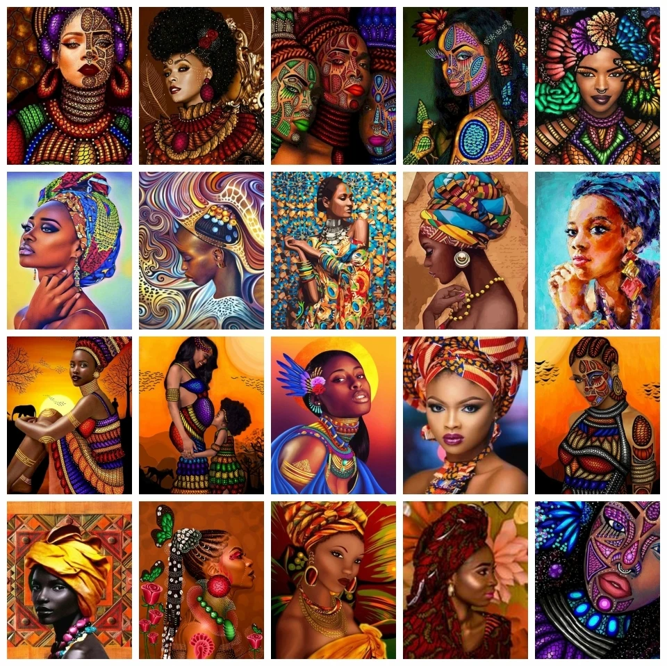 

AZQSD Painting By Numbers Africa Woman Home Decor Gift 40x50cm Framed Portrait Oil Painting By Numbers Indian Wall Art Crafts