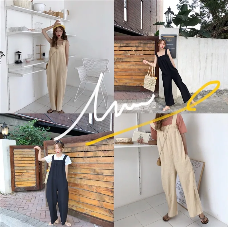 

Jumpsuits Women Sleeveless Elastic Loose Chic Womens Jumpsuit Simple All-match Solid Color Leisure Soft Harajuku Kawaii Girls