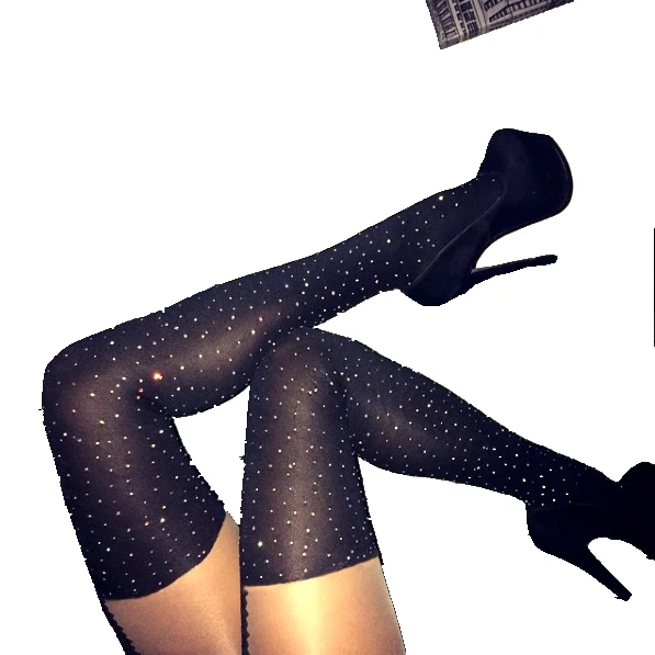 

New Sexy Women Lingerie Crystal Fishnet Thigh High Stockings Fashion Rhinestone Tights Pantyhose Nightclub Party Clothes