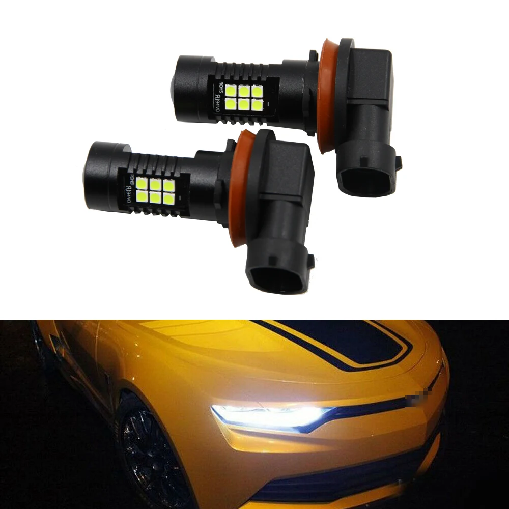 2x H11 Pure White 3030-SMD LED Lamp DRL Fog Light Bulbs For Chevy Camaro 2012-2015