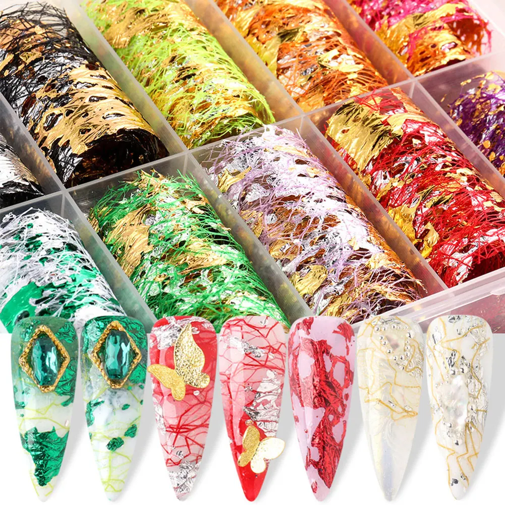 1 Box Adhesive Mulitcolor Paper Broken Net Nail Art Stickers Decals Manicure Decor DIY Tips Slider Papers Decoration | Красота и