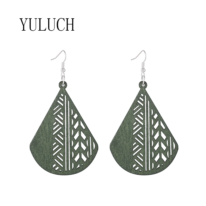 

YULUCH Wood water drop earrings girls hollow out art jewelry women casual daily party accessories ladies simple earrings wooden